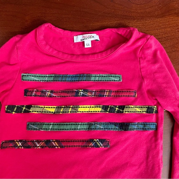 Junior Gaultier Girls Long Sleeve Top Size 6A Pink Tartan Trim Designer Shirt - Picture 4 of 7